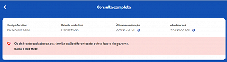 Aplicativo do Cadúnico mostra consulta para famílias em averiguação cadastral. Imagem: Ministério da Cidadania.