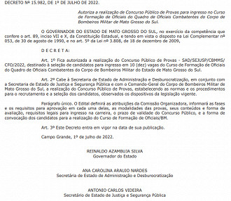 Autorização Oficiais Curso de Formação de Oficiais do Quadro de Oficiais Combatentes do Corpo de Bombeiros Militar do Estado de Mato Grosso do Sul