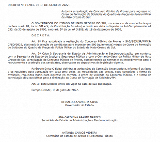 Autorização Curso de Formação de Soldados do Quadro de Praças da Polícia Militar do Estado de Mato Grosso do Sul