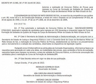 Autorização  Curso de Formação de Soldados do Quadro de Praças do Corpo de Bombeiros Militar do Estado de Mato Grosso do Sul