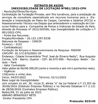 Extrato de aviso Extrato de aviso