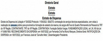 Extrato de dispensa Extrato de dispensa