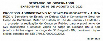 Autorização Concurso Bombeiros RJ Autorização Concurso Bombeiros RJ