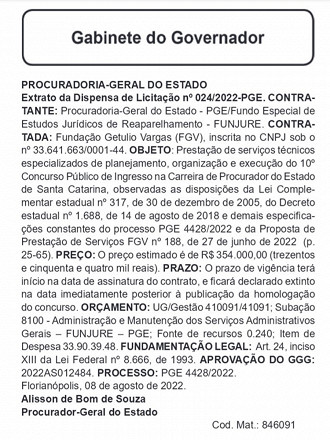 Contrato FGV - Concurso PGE-SC 2022