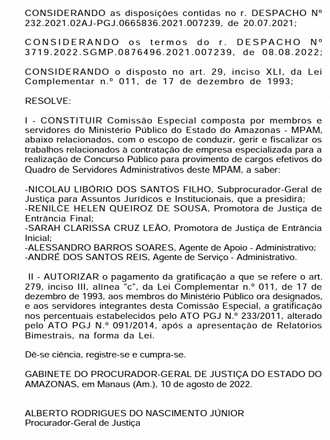 Ministério Público do Estado do Amazonas - Comissão definida