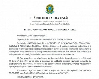 Concurso UFBA - Extrato de contrato da banca