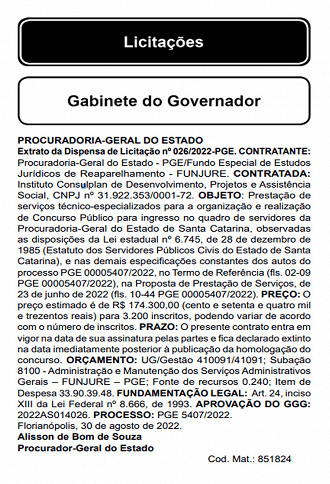 Contrato FGV - Concurso PGE-SC 2022