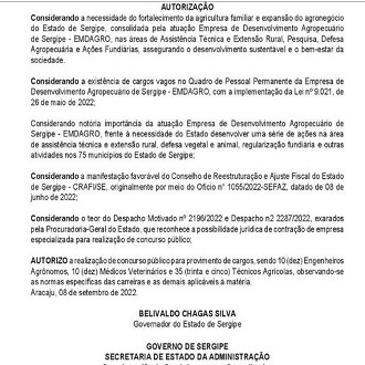 Concurso EMDAGRO SE - Autorização