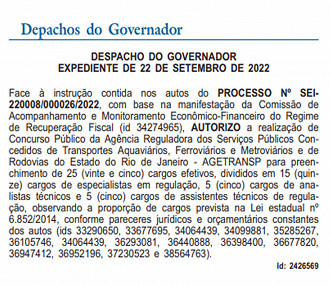 Autorização do Concurso AGETRANSP RJ