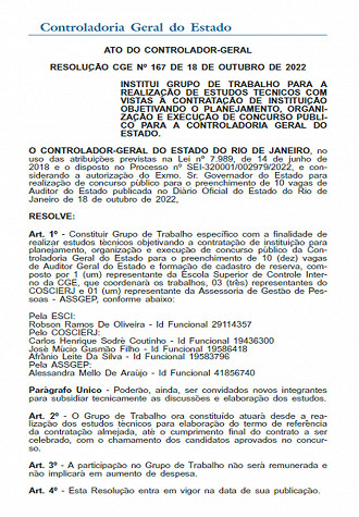 Concurso CGE RJ - Comissão definida