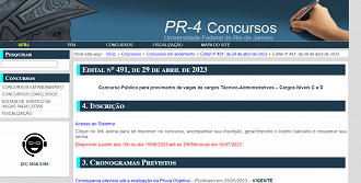 Site da PR-4 Concursos receberá inscrições até o dia 16 de julho.