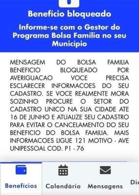 Famílias com benefício bloqueado em abril terão 60 dias para atualizar cadastro.