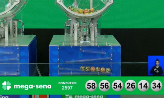 Números sorteados na Mega-Sena 2597. Créditos: Reprodução/YouTube Números sorteados na Mega-Sena 2597. Créditos: Reprodução/YouTube