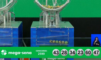 Números sorteados na Mega-Sena 2599. Créditos: Reprodução/Caixa Números sorteados na Mega-Sena 2599. Créditos: Reprodução/Caixa