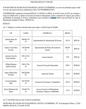 Créditos: Reprodução/Diário Oficial de Alagoas