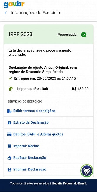 Consulta ao 3º lote de restituição no aplicativo da Receita Federal