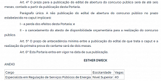 Concurso da ANEEL é autorizado em 2023 com provimento de 40 vagas para Especialista - Reprodução/DOU (19/07/2023)