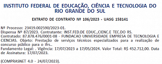 IFRS terá novo concurso em breve e já escolheu a banca examinadora - Reprodução/DOU (25/07/2023).