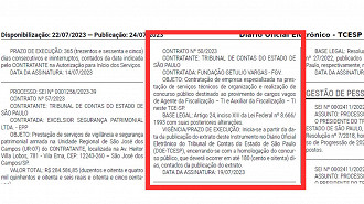 Extrato de contrato para definição da FGV como banca do novo concurso do TCE-SP (TI) - Reprodução/Diário Eletrônico do TCEP-SP