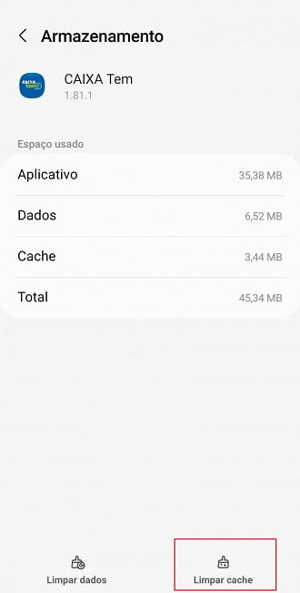 Limpar cache do app Caixa Tem