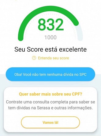 Consulta do score no app SPC Consumidor