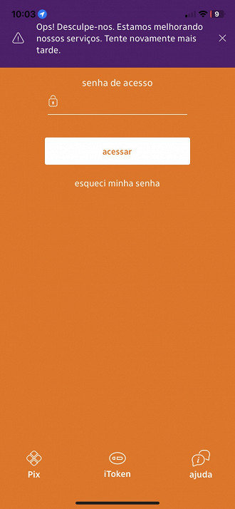 App Itaú com problema App Itaú com problema