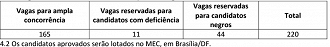 Concurso do MEC destina parte das vagas para candidatos com deficiência e candidatos negros. - Reprodução/CEBRASPE