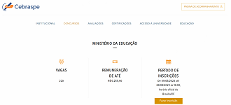 Concurso do MEC tem inscrições abertas em 2023 para 220 vagas - Reprodução/CEBRASPE