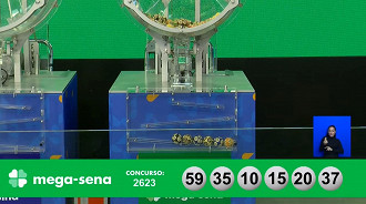 Números sorteados na Mega-Sena 2623. Créditos: Reprodução/Caixa Números sorteados na Mega-Sena 2623. Créditos: Reprodução/Caixa