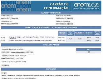 Cartão de Inscrição do ENEM tem todas as informações sobre as provas, como datas, horários e locais