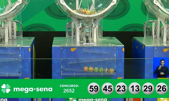 Números sorteados na Mega-Sena 2652. Créditos: Reprodução Números sorteados na Mega-Sena 2652. Créditos: Reprodução