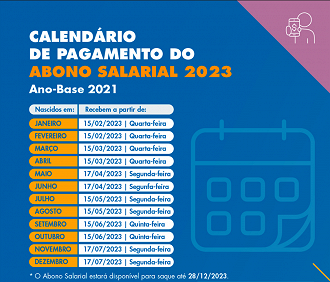 Calendário do abono salarial Pis/Pasep em 2023. Imagem: Divulgação.