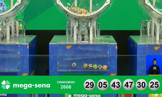 Números sorteados na Mega-Sena 2666. Créditos: Reprodução Números sorteados na Mega-Sena 2666. Créditos: Reprodução