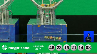Números sorteados na Mega-Sena 2674. Créditos: Reprodução Números sorteados na Mega-Sena 2674. Créditos: Reprodução