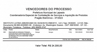 Empresa vencedora da o Pregão Eletrônico 37/2023 Empresa vencedora da o Pregão Eletrônico 37/2023