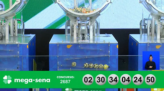 Números sorteados na Mega-Sena 2687. Créditos: Reprodução Números sorteados na Mega-Sena 2687. Créditos: Reprodução