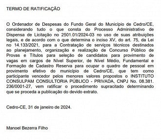 Prefeitura de Cedro-CE: banca contratada