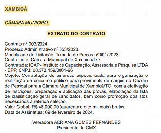 Banca contratada para a Câmara de Xambioá-TO Banca contratada para a Câmara de Xambioá-TO