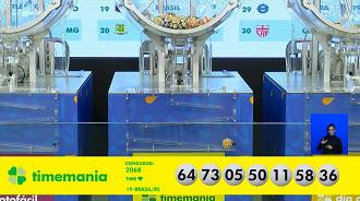 Números sorteados na Timemania 2068. Créditos: Reprodução Números sorteados na Timemania 2068. Créditos: Reprodução