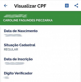 Consulta da situação do CPF no app Receita Federal