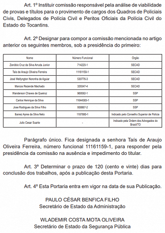 Polícia Civil do Tocantins forma comissão! Polícia Civil do Tocantins forma comissão!
