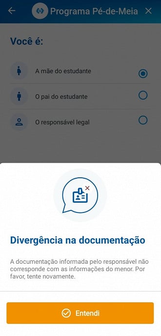 Pé-de-Meia com divergência na documentação.