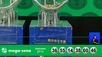 Números sorteados na Mega-Sena 2711. Créditos: Reprodução Números sorteados na Mega-Sena 2711. Créditos: Reprodução
