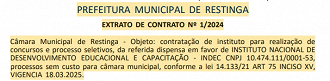 Câmara de Restinga contrata a banca organizadora do concurso