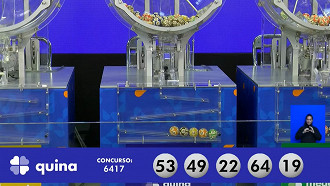 Números sorteados na Quina 6417. Créditos: Reprodução Números sorteados na Quina 6417. Créditos: Reprodução