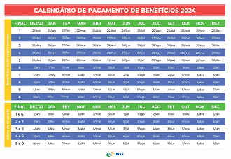 Calendário de 2024 divulgado pelo INSS. Créditos: Reprodução