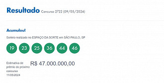 Números sorteados na Mega-Sena 2722. Créditos: M3Mídia Números sorteados na Mega-Sena 2722. Créditos: M3Mídia