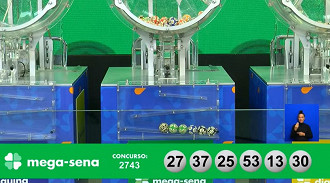 Números sorteados na Mega-Sena 2743. Créditos: Reprodução Números sorteados na Mega-Sena 2743. Créditos: Reprodução