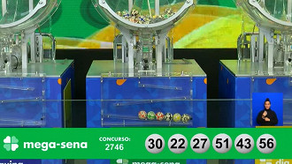 Números sorteados na Mega-Sena 2746. Créditos: Reprodução Números sorteados na Mega-Sena 2746. Créditos: Reprodução