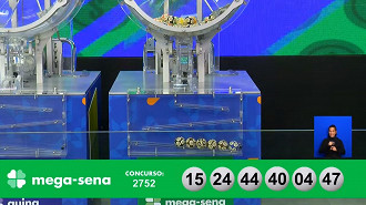 Números sorteados na Mega-Sena 2752. Créditos: Reprodução Números sorteados na Mega-Sena 2752. Créditos: Reprodução